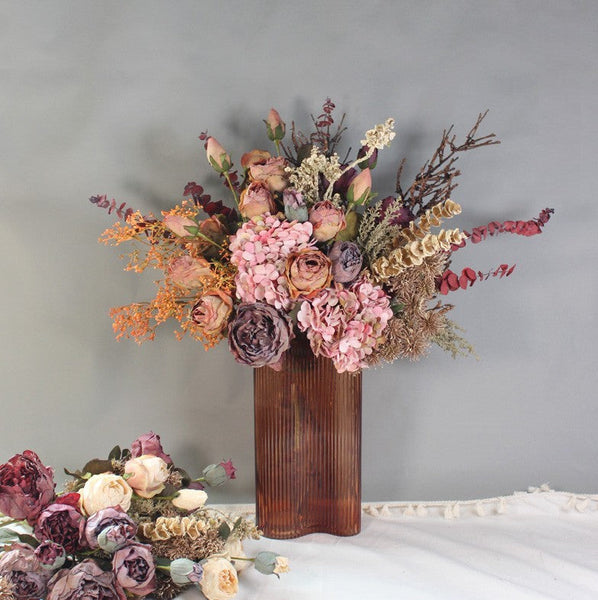 Modern Artificial Floral Arrangement for Bedroom, Beautiful Peony Rose Flowers Arrangement Interior Design, Large Faux Silk Floral Bouquet-Art Painting Canvas