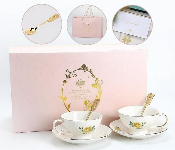Ceramic Tea Cup with Saucer, Tea Cup Set, Vintage Tea Cup Set, Modern Ceramic Cups, European Tea Cup Set, Porcelain Tea Cups, Floral Tea Cup Set, Classic British Tea Cups, Elegant Tea Cup With Saucer-Art Painting Canvas