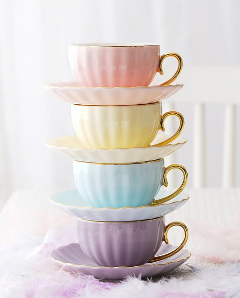 Beautiful British Tea Cups, Unique Traditional Afternoon Tea Cup and Saucer, Elegant Ceramic Coffee Cups, Royal Porcelain Tea Cup Set-Art Painting Canvas