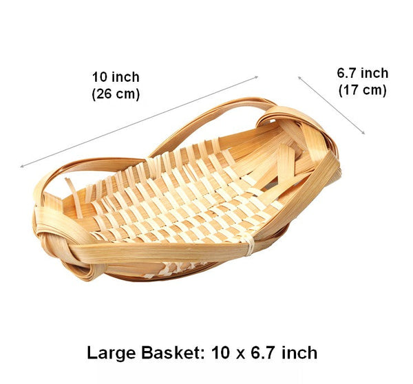 Natural Hand-woven Bamboo Basket, Lovely Cute Picnic Food Basket, Bamboo Basket for Food, Natural Fruit Basket Kitchen Storage Baskets-Art Painting Canvas