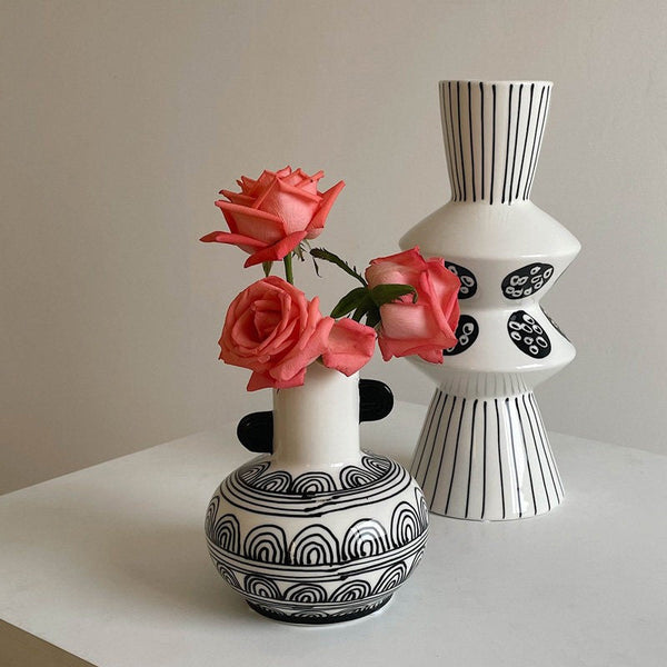 Rustic Porcelain Flower Vases, Handmade Water Holding Flower Vases, Ceramic Bud Vases, Small Flower Vases on Table-Art Painting Canvas