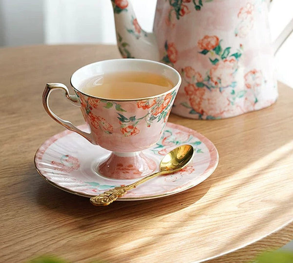 Luxury Tea Cup with Saucer, Elegant Coffee Cup, Porcelain Tea cups, Ceramic Tea Cup Set, British Tea Cup Set, Afternoon Tea Cup with Saucer Set-Art Painting Canvas