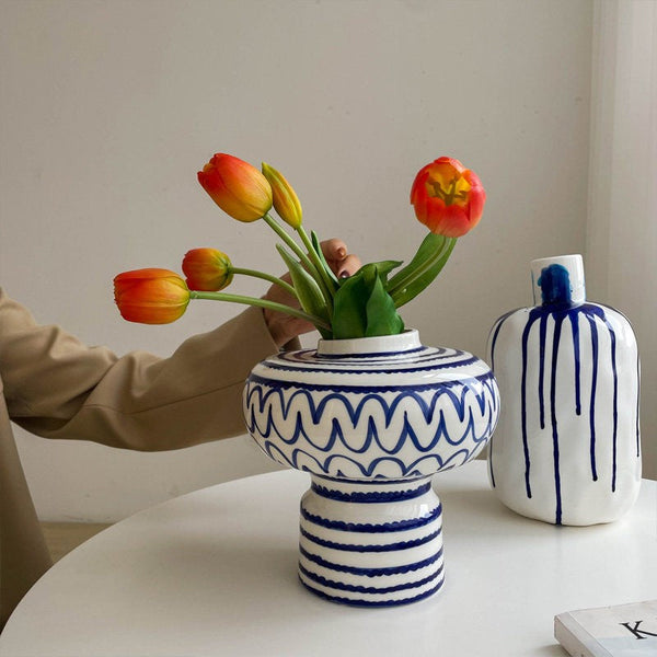 Modern Ceramic Flower Vases, Handmade Water Holding Flower Vases, Porcelain Bud Vases, Small Flower Vases on Table-Art Painting Canvas