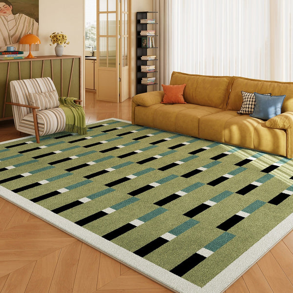 Mid Century Modern Rugs, Green Geometric Contemporary Rugs, Modern Living Room Rug Ideas, Colorful Area Rugs for Dining Room-Art Painting Canvas