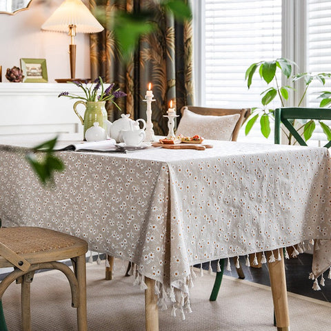 Rustic Flower Pattern Table Covers for Kitchen, Large Rectangle Tablecloth for Dining Room Table, Linen Rectangular Tablecloth for Oval Table, Country Farmhouse Tablecloth-Art Painting Canvas