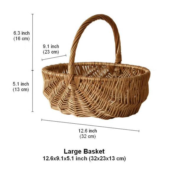 Natural Fruit Basket, Kitchen Storage Baskets, Natural Hand-woven Wicker Storage Basket, Large Picnic Food Basket with Handle, Lovely Willow Weaving Baskets for Vegetable-Art Painting Canvas