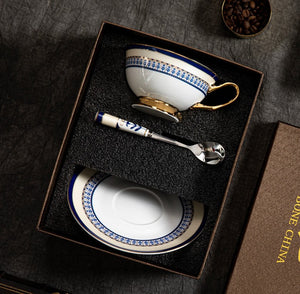 Blue Bone China Porcelain Tea Cup Set, Elegant British Ceramic Coffee Cups, Unique British Tea Cup and Saucer in Gift Box-Art Painting Canvas