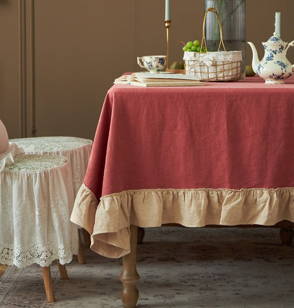 Square Tablecloth for Round Table, Red Modern Table Cloth, Ramie Tablecloth for Home Decoration, Extra Large Rectangle Tablecloth for Dining Room Table-Art Painting Canvas