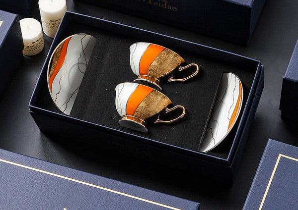 Elegant Royal Ceramic Coffee Cups, 6.8 oz Tea Cup and Saucer in Gift Box as Birthday Gift, Beautiful British Tea Cups, Creative Porcelain Tea Cup Set-Art Painting Canvas