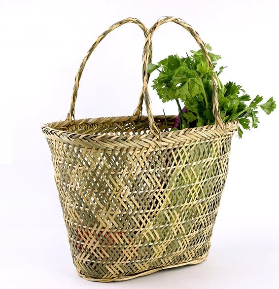 Picnic Food Basket with Handle, Bamboo Baskets for Vegetable, Large Natural Hand-woven Bamboo Basket-Art Painting Canvas