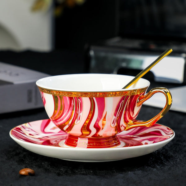 Elegant Porcelain Coffee Cups, British Royal Tea Cup and Saucer Set in Gift Box, Vintage Ceramic Tea Cup and Saucer Set, Porcelain Tea Cup and Saucer Set-Art Painting Canvas