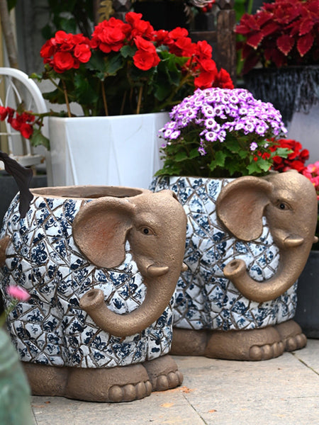 Unique Garden Flowerpot, Large Elephant Flowerpot, Resin Statue for Garden, Modern Animal Statue for Garden Ornaments, Villa Outdoor Decor Gardening Ideas-Art Painting Canvas