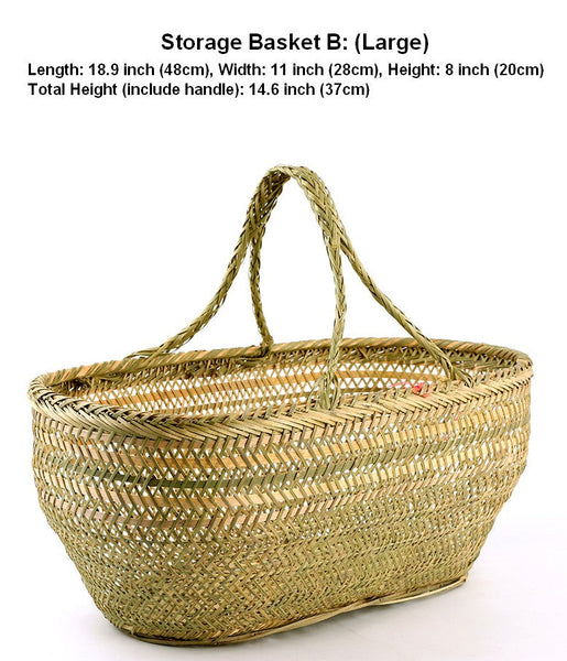 Picnic Food Basket with Handle, Large Natural Hand-woven Bamboo Basket, Lovely Bamboo Baskets for Vegetable, Natural Fruit Basket Kitchen Storage Baskets-Art Painting Canvas