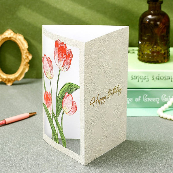Creative Birthday Greeting Card, Tulip Flower Greeting Cards, Beautiful Greeting Cards to Friends, Original Handmade Greeting Cards-Art Painting Canvas