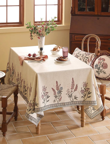 Beautiful Rectangle Tablecloth for Dining Table, Extra Large Modern Tablecloth, Spring Flower Rustic Table Cover, Square Linen Tablecloth for Coffee Table-Art Painting Canvas