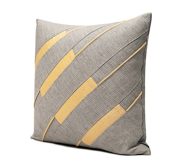 Grey Throw Pillow for Couch, Simple Modern Sofa Pillows, Grey Yellow Decorative Pillows, Modern Throw Pillows for Couch-Art Painting Canvas