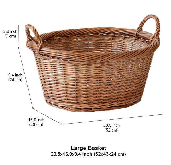 Willow Weaving Baskets for Vegetable, Natural Fruit Basket, Kitchen Storage Baskets, Large Picnic Food Basket with Handle, Natural Hand-woven Wicker Storage Basket-Art Painting Canvas