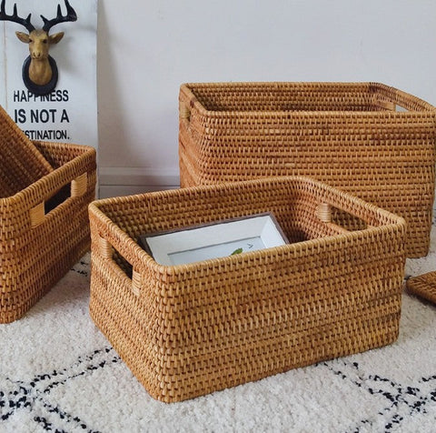 Rattan Storage Baskets, Storage Basket for Shelves, Rectangular Storage Basket for Toys, Storage Baskets for Kitchen, Storage Baskets for Bedroom-Art Painting Canvas