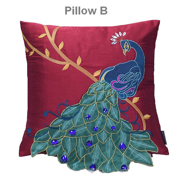Embroider Peacock Cotton and linen Pillow Cover, Beautiful Decorative Throw Pillows, Decorative Sofa Pillows, Decorative Pillows for Couch-Art Painting Canvas
