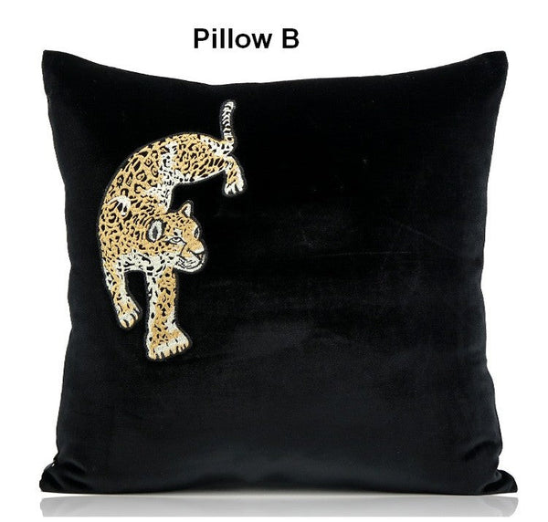 Contemporary Throw Pillows, Cheetah Decorative Throw Pillows, Modern Sofa Pillows, Black Decorative Pillows for Living Room-Art Painting Canvas