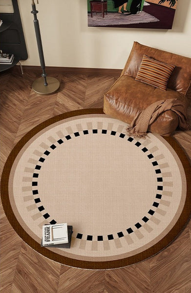 Mid Century Modern Rugs under Chairs, Bedroom Circular Modern Rugs, Geometric Round Rugs for Dining Room, Contemporary Modern Rugs-Art Painting Canvas