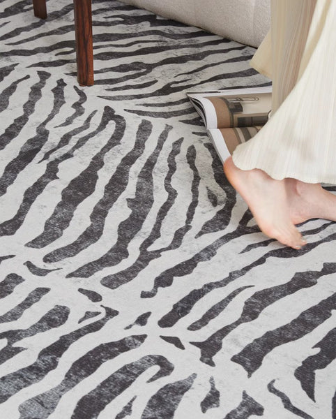 Modern Carpets for Office, Dining Room Floor Rugs, Black Stripe Area Rugs under Sofa, Mid Century Area Rugs for Living Room, Abstract Contemporary Rugs for Bedroom-Art Painting Canvas