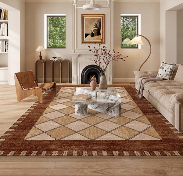 Geometric Contemporary Modern Rugs Next to Bed, Large Abstract Rugs for Living Room, Mid Century Large Modern Area Rugs-Art Painting Canvas