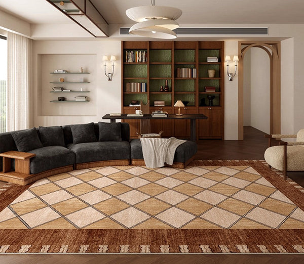 Geometric Contemporary Modern Rugs Next to Bed, Large Abstract Rugs for Living Room, Mid Century Large Modern Area Rugs-Art Painting Canvas