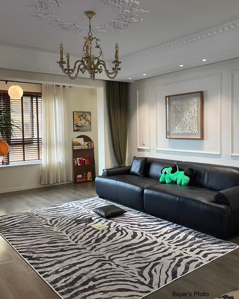 Modern Carpets for Office, Dining Room Floor Rugs, Black Stripe Area Rugs under Sofa, Mid Century Area Rugs for Living Room, Abstract Contemporary Rugs for Bedroom-Art Painting Canvas