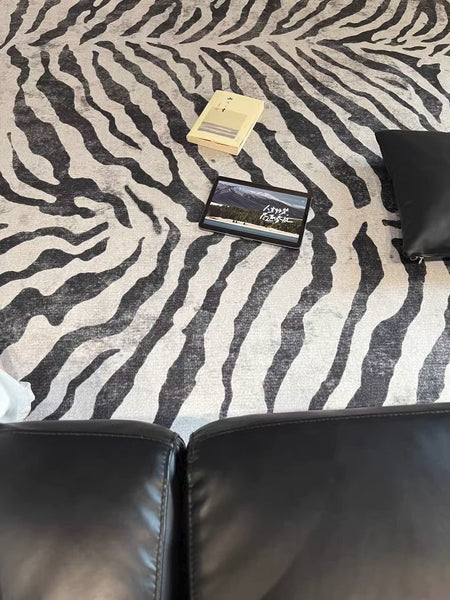 Modern Carpets for Office, Dining Room Floor Rugs, Black Stripe Area Rugs under Sofa, Mid Century Area Rugs for Living Room, Abstract Contemporary Rugs for Bedroom-Art Painting Canvas