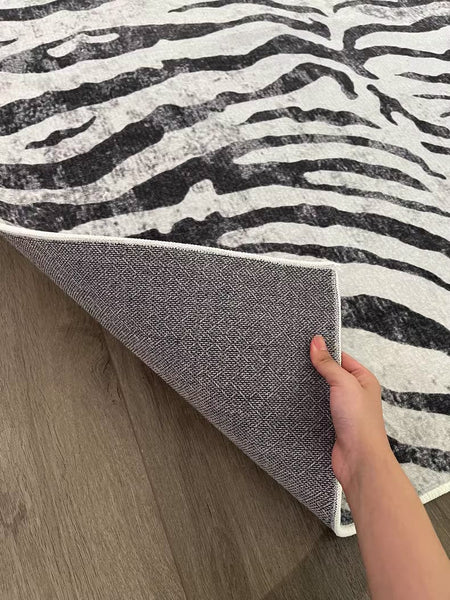 Modern Carpets for Office, Dining Room Floor Rugs, Black Stripe Area Rugs under Sofa, Mid Century Area Rugs for Living Room, Abstract Contemporary Rugs for Bedroom-Art Painting Canvas