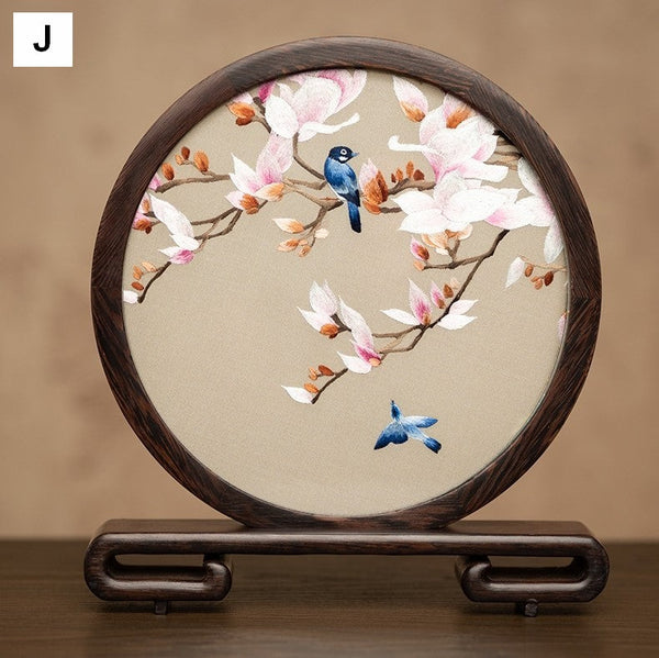 Exclusive Business Present, Flower and Bird Embroidered Decor, Unique Birthday Gift, Traditional Chinese Suzhou Embroidery Ornament, Premium Souvenir-Art Painting Canvas
