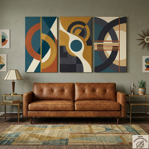 Geometric Abstract Paintings, Multi Panel Canvas Art, Extra Large Group Paintings for Living Room, Hand Painted Artwork-Art Painting Canvas