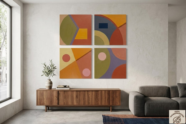 Modern Paintings for Mid Century Living Room, Multi Panel Canvas Paintings, Abstract Geometric Art-Art Painting Canvas