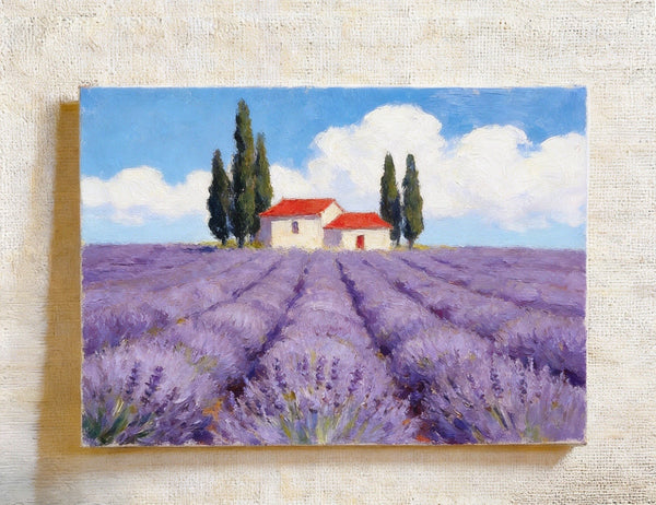 Original Landscape Paintings, Sunny Lavender Village View, Small Canvas Wall Art Paintings, Buy Original Oil Paintings Online, Hand Painted Canvas Art-Art Painting Canvas