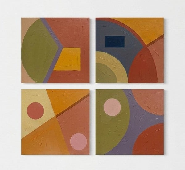 Modern Paintings for Mid Century Living Room, Multi Panel Canvas Paintings, Abstract Geometric Art-Art Painting Canvas