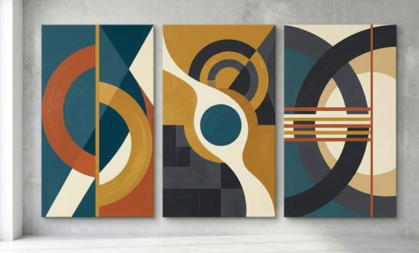 Geometric Abstract Paintings, Multi Panel Canvas Art, Extra Large Group Paintings for Living Room, Hand Painted Artwork-Art Painting Canvas