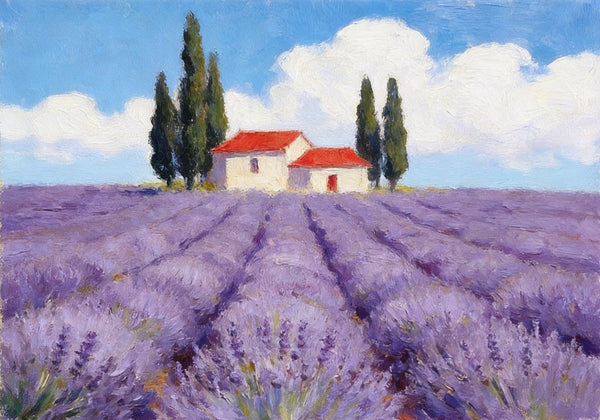 Original Landscape Paintings, Sunny Lavender Village View, Small Canvas Wall Art Paintings, Buy Original Oil Paintings Online, Hand Painted Canvas Art-Art Painting Canvas