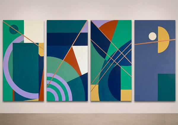 Blue Modern Contemporary Paintings, Geometric Abstract Paintings, Hand Painted Canvas Art, Multi Panel Wall Painting-Art Painting Canvas