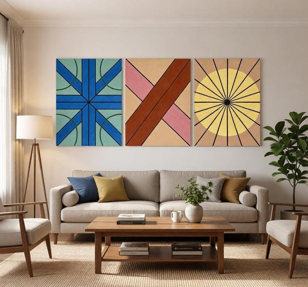 Modern Paintings for Mid Century Living Room, Multi Panel Canvas Paintings, Abstract Geometric Art-Art Painting Canvas