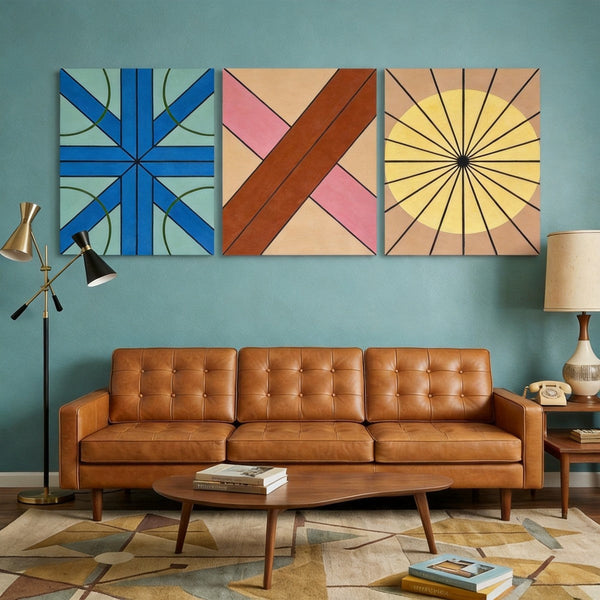 Modern Paintings for Mid Century Living Room, Multi Panel Canvas Paintings, Abstract Geometric Art-Art Painting Canvas