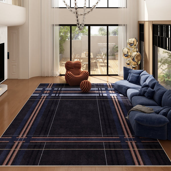 Abstract Blue Contemporary Modern Rugs for Living Room, Geometric Modern Rug Placement Ideas for Dining Room, Large Modern Rugs for Bedroom