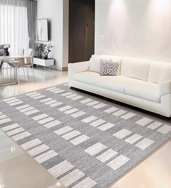 Modern Floor Rugs for Bedroom, Dining Room Floor Rug, Large Gray Floor Rugs for Living Room, Extra Large Geometric Modern Rugs for Office-Art Painting Canvas