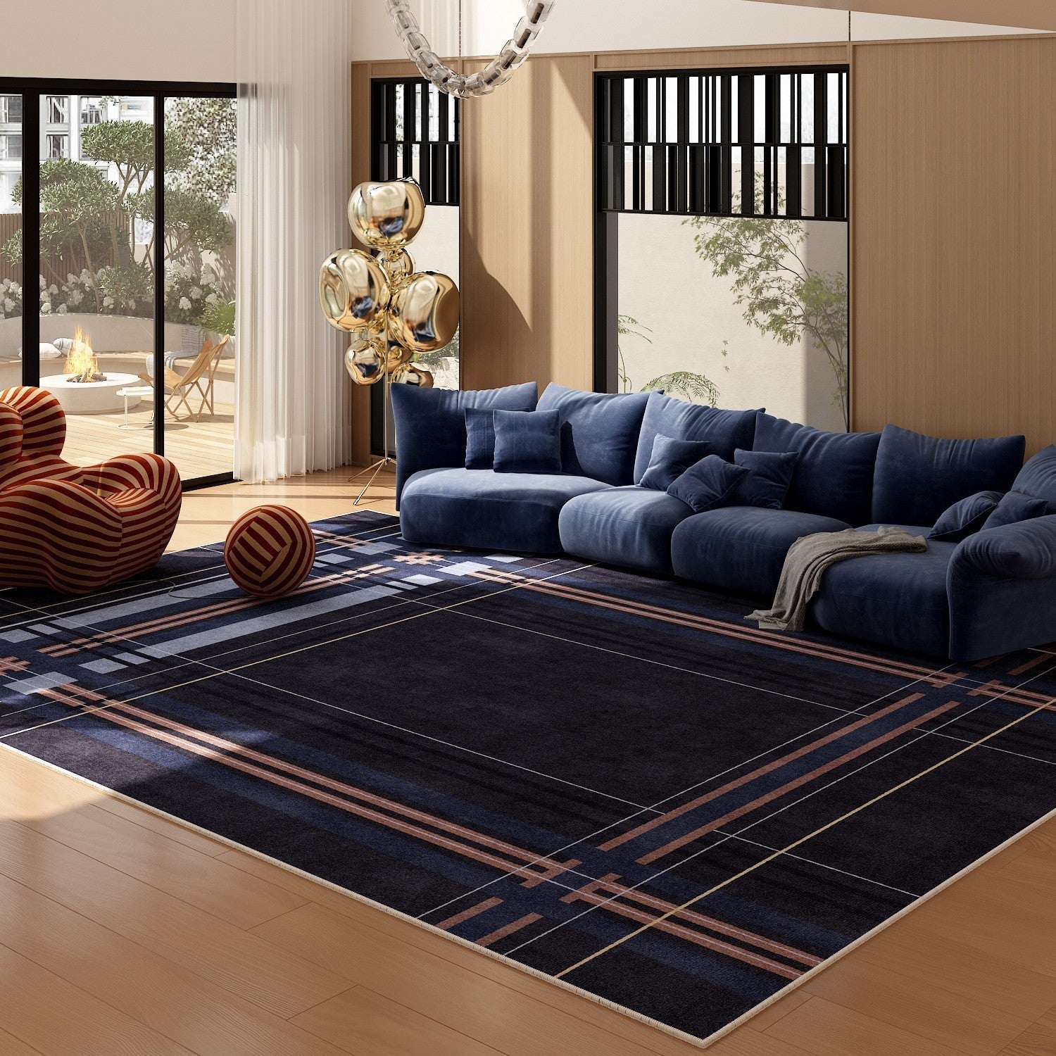 Abstract Blue Contemporary Modern Rugs for Living Room, Geometric Modern Rug Placement Ideas for Dining Room, Large Modern Rugs for Bedroom