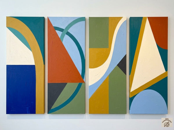 Contemporary Abstract Paintings, Hand Painted Canvas Art, Multi Panel Group Paintings, Geometric Abstract Art-Art Painting Canvas