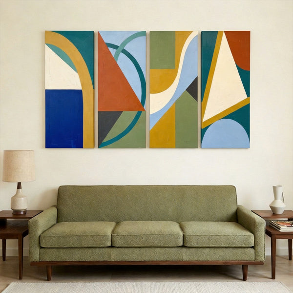 Contemporary Abstract Paintings, Hand Painted Canvas Art, Multi Panel Group Paintings, Geometric Abstract Art-Art Painting Canvas
