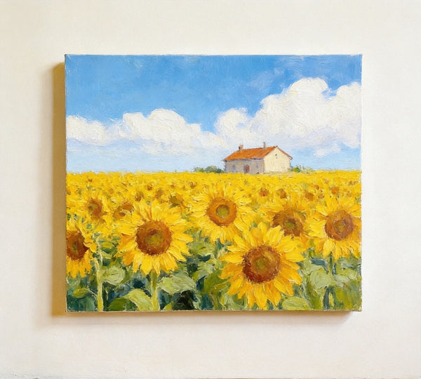 Blooming Sunflowers, Flower Field Painting, Hand Painted Canvas Art, Small Canvas Artwork, Original Landscape Paintings, Buy Small Paintings Online-Art Painting Canvas