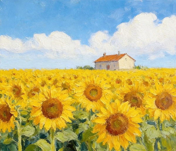 Blooming Sunflowers, Flower Field Painting, Hand Painted Canvas Art, Small Canvas Artwork, Original Landscape Paintings, Buy Small Paintings Online-Art Painting Canvas