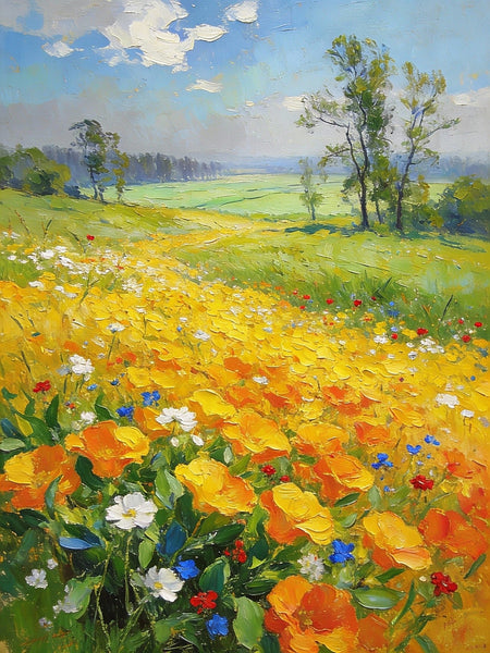 Floral Symphony in the Spring Valley, Landscape Oil Paintings, Original Small Paintings on Canvas, Heavy Texture Oil Paintings, On Canvas Small Paintings, Hand Painted Canvas Art-Art Painting Canvas