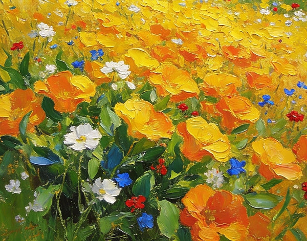 Floral Symphony in the Spring Valley, Landscape Oil Paintings, Original Small Paintings on Canvas, Heavy Texture Oil Paintings, On Canvas Small Paintings, Hand Painted Canvas Art-Art Painting Canvas